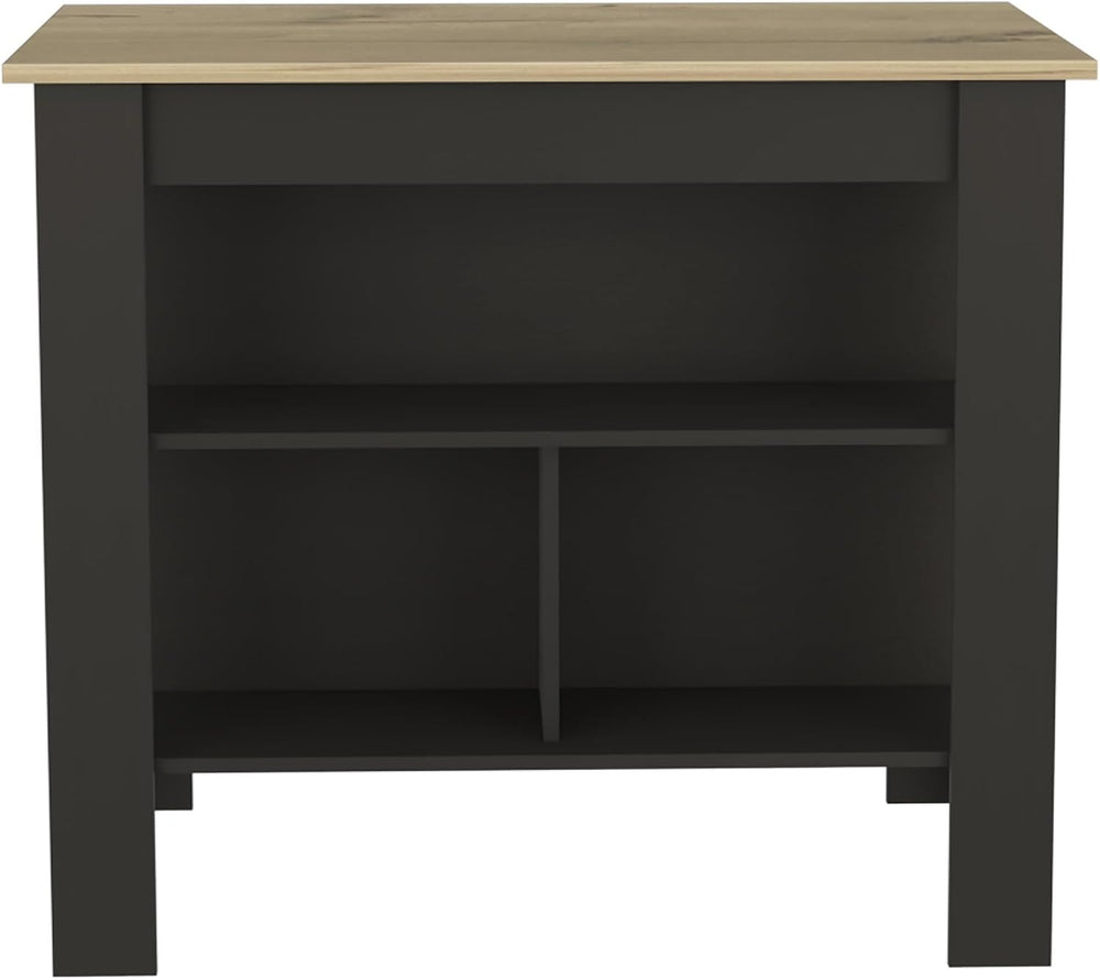Kitchen Island with Four Legs and Three Shelves - Black/Light Oak | Three she...