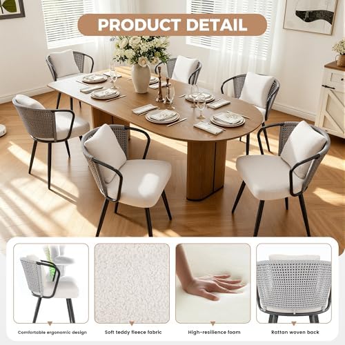 Rattan Dining Chairs Set of 4, Modern Upholstered Kitchen Chair with Metal Le...
