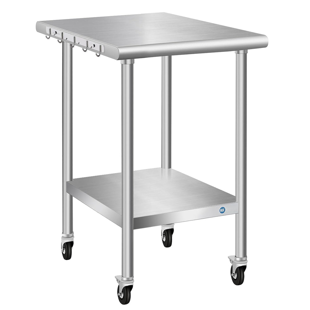 Stainless Steel Table with Wheels 24 x 18 Inch Commercial Stainless Steel Pre...