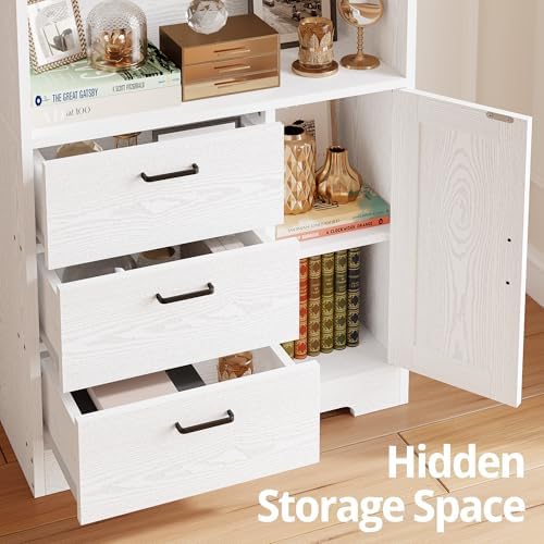 IRONCK 71 in Bookcase with Storage, Industrial Tall Bookshelf with Drawers
