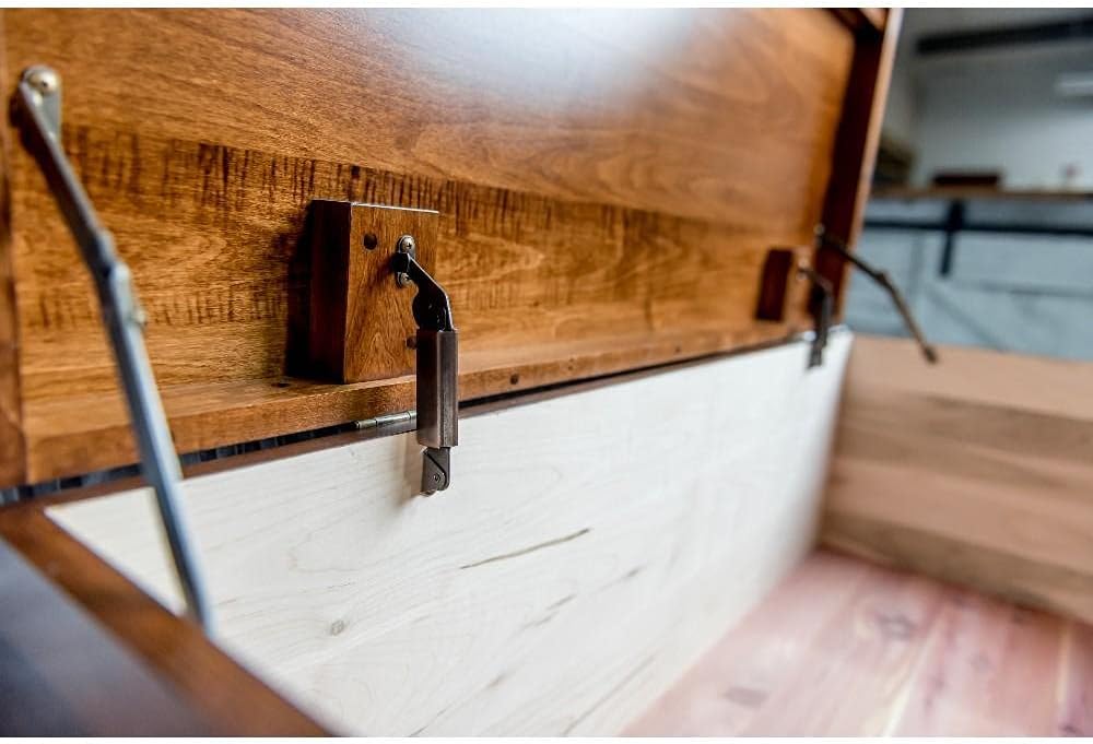 Rustic Red Door Co. Cedar Hope Chest with Waterfall Top, Amish Made Wooden Storage Trunk Box for Bedroom, Blanket, Clothes, Anti-Slam Hinges and Lock, 46", Brown Maple Wood, Asbury Stain