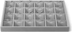 Velvet Necklace Display Tray, Stackable 24 Grid Insert Pendant Necklaces Storage Holder Plate, Jewelry Retail Countertop Organizer (Gray)