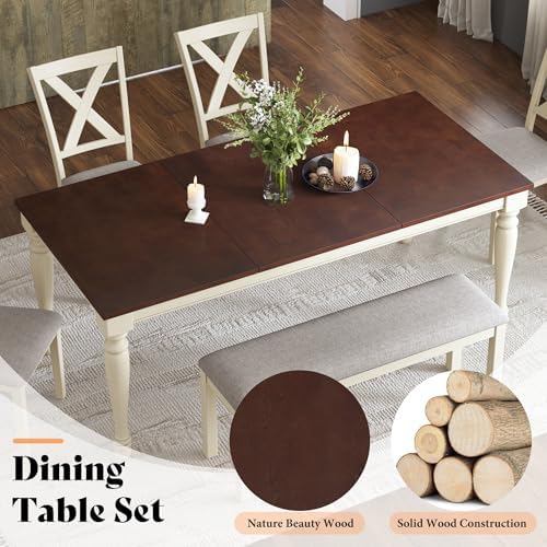 AMERLIFE 6 Piece Farmhouse Dining Table Set with 71" Solid Wood Table
