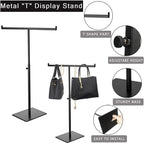 T-shaped metal rack stand,2pcs Adjustable Purse Display Stand Jewelry Towers, Table Hanging Rack, Suitable for Long Necklaces, Scarves, Hanging Ribbons, Jewelry and Handicrafts Display (Black 2pcs)