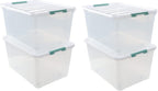 85 Quart Plastic Storage Bin, Stackable and Nestable Storage Boxes with Lids and Secure Latching Buckles, Large Storage Container for Home, Office, Garage (Clear, 85QT-4Pack)