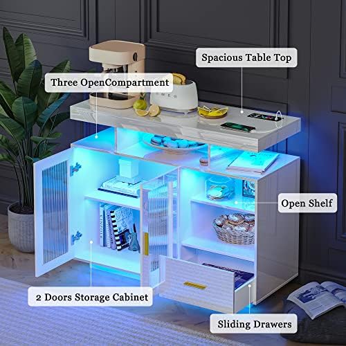 WOOVIVS 39.4" Sideboard Buffet Bar Cabinet with Storage,White