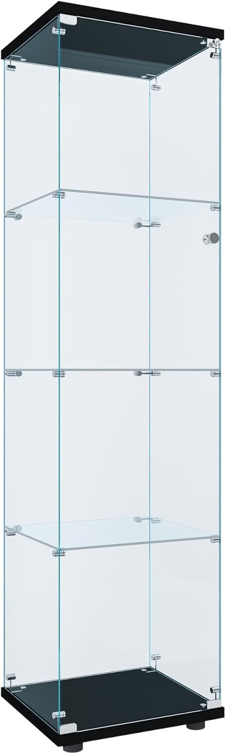 FLYMUHJIA Curio Cabinet Glass Display Case for Collectibles with Door, 4 Disp...