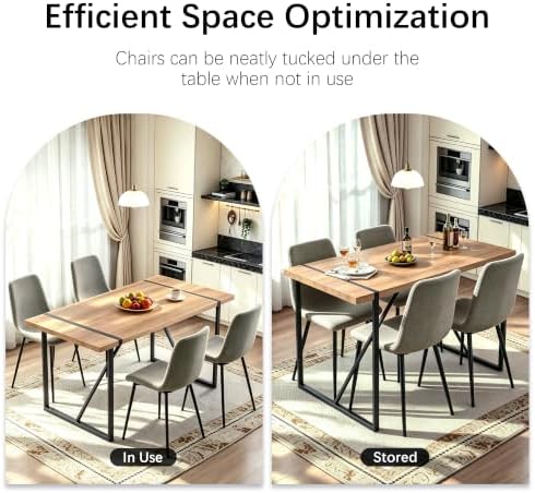 Dining Table Set for 4, Modern Table and Chairs Set of 4, 5 Piece Dining Table Set Include Wooden Rectangle Kitchen Table and 4 Fabric Chairs Ideal for Kitchen Dining Room Easy to Assemble