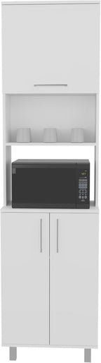 21.7" D*15.4" D*80.3" H Corner Freestanding Kitchen Pantry with 4 Shelves, Top Single Door & Lower Double Door, Rectangular Storage Cabinet, Modern, for Living Room, Dining Room, White
