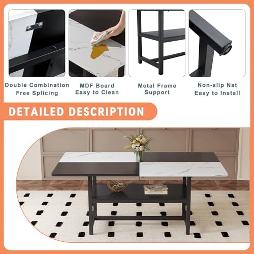 71" Dinner Table Set for 6, Modern Dining Table Set for 6, Black and Whi...