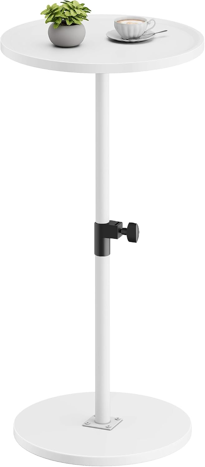 Small Round Side End Table, Adjustable Height Drink Table for Small Spaces