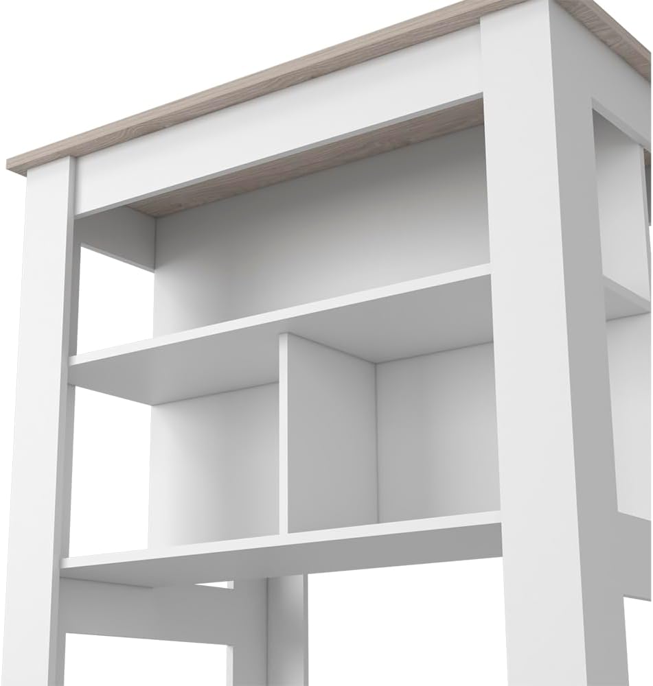 Kitchen Island with Three Shelves Light Gray/White Finish | Tabletop with sil...