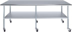 AmGood 30" x 96" Stainless Steel Work Table with Casters | Heavy Duty Metal Utility Table On Wheels | Kitchen Island Cart