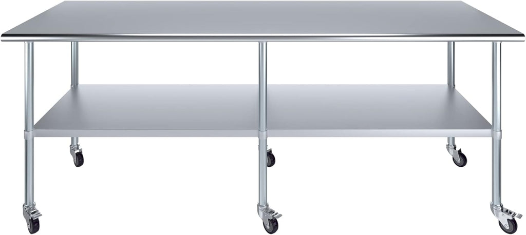 AmGood 96" Long x 30" Deep Stainless Steel Table with Casters