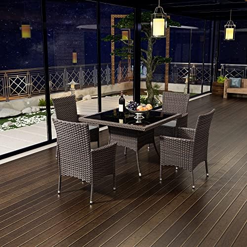 5 Pieces Dining Sets for 4 with Rattan Wicker Dining Set Chairs and Square Ta...