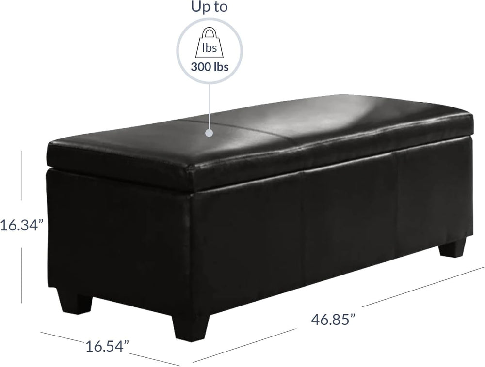 BELLEZE Storage Faux Leather Ottoman, 47 Inch Bench Bedroom Bench with Safety...