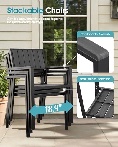 Aluminum Outdoor Dining Set of 6, Patio Table and Stackable Chairs, Grey