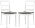 COSTWAY Wooden Dining Chairs Set of 2, Mid-Century Modern Armless Kitchen Side Chairs with Curved Backrest and Rubber Wood Legs for Home Dining Room, Kitchen, Restaurant (White&Grey)
