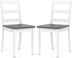 COSTWAY Wooden Dining Chairs Set of 2, Mid-Century Modern Armless Kitchen Side Chairs with Curved Backrest and Rubber Wood Legs for Home Dining Room, Kitchen, Restaurant (White&Grey)