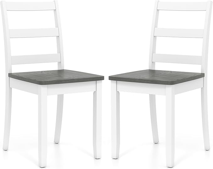COSTWAY Wooden Dining Chairs Set of 2, Mid-Century Modern Armless Kitchen Side Chairs with Curved Backrest and Rubber Wood Legs for Home Dining Room, Kitchen, Restaurant (White&Grey)