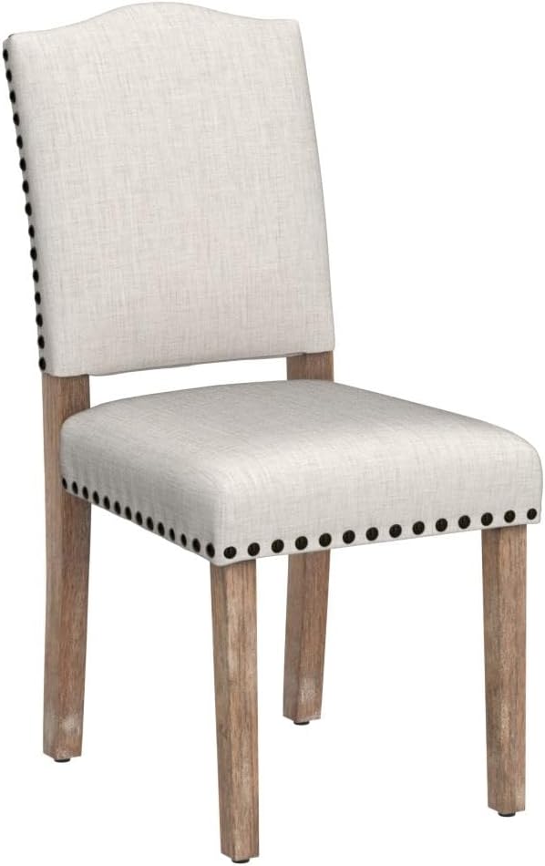 Yaheetech Dining Chairs Set of 4 Dining Room Chair Fabric Parsons Chairs with Nailhead Trim and Solid Wood Legs for Home, Kitchen, Dining Room, Beige