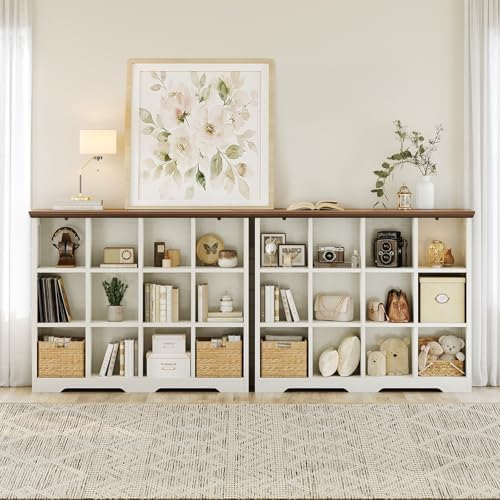OffiGo 8 Cube Organizer Bookcase, Cube Shelf with Storage, Walnut + White