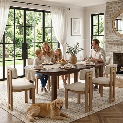 HNY Modern Farmhouse Linen Dining Chairs Set of 4, Beige Dining Room Chairs
