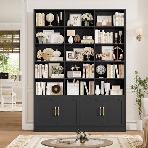 FACBOTALL 82.3" Triple Wide Bookshelf, Tall Bookcase with 4 Doors, Black