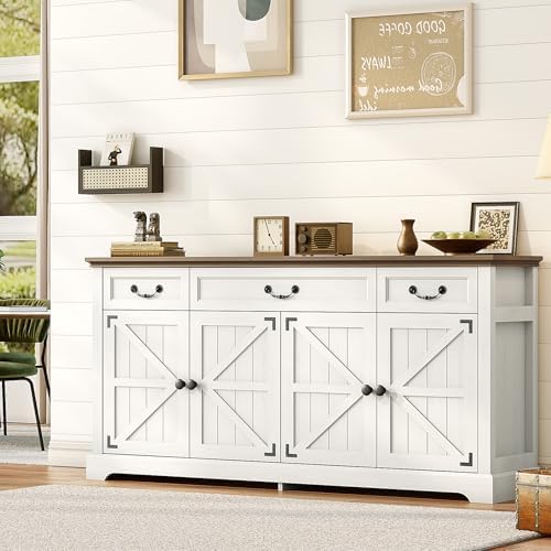 Sunny Heart 65" Large Buffet Storage Cabinet, Farmhouse Kitchen Sideboar...