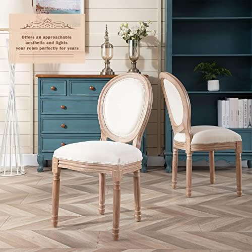 Nrizc French Country Dining Chairs Set of 4, Farmhouse Fabric Chairs with Rou...