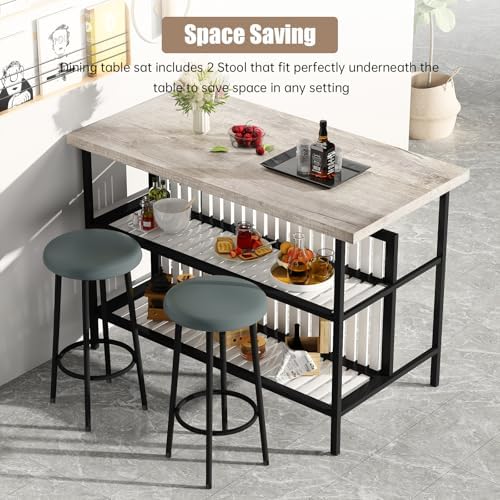 AWQM Kitchen Island with Seating & Storage, Bar Table and Chair Set, Grey