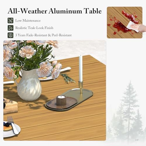 PURPLE LEAF 9 Pieces Patio Dining Set Teak-Finish Aluminum Table and Chairs