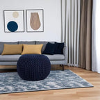 BIRDROCK HOME Round Pouf Ottoman Foot Rest - 18.5”x18.5”x15” Boho Compact Comfortable Soft Cotton Braided Foot Stool with Bean Bag Filling for Living Room, Bedroom, or Nursery (Navy)