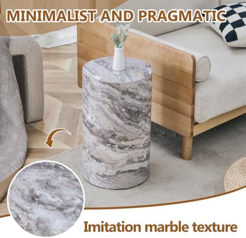 Round End Table Living Room Table, Faux Marble Sofa Couch Side Table, Bedside...