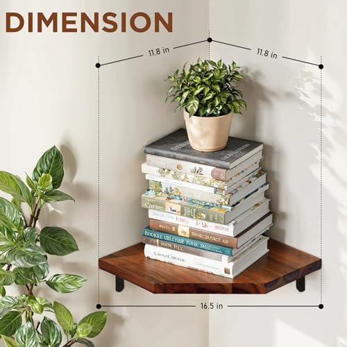 Demigo Corner Shelf Wall Mount, 2-Pack Acacia Wood Floating Corner Shelves