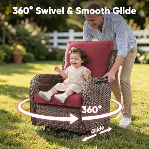 Belord Outdoor Swivel Chairs Set of 2,Patio Wicker Rocker Chairs,All Weather ...