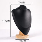Coward 3D PU Leather Necklace Display Bamboo Chain Jewelry Model Bust Stand (black pu, 11.4")
