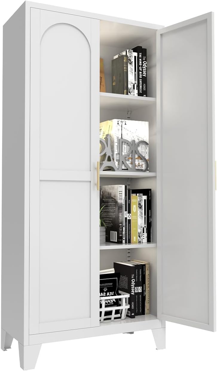 Metal Pantry Cabinet, Kitchen Pantry Storage Cabinets with 2 Door and Adjusta...