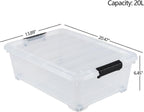 4 Packs 20 Quart Plastic Under Bed Storage Container with Lids and Wheels, Stackable and Nestable Organizer Bins, Flat Storage Box