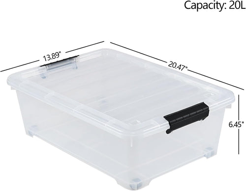 4 Packs 20 Quart Plastic Under Bed Storage Container with Lids and Wheels, Stackable and Nestable Organizer Bins, Flat Storage Box