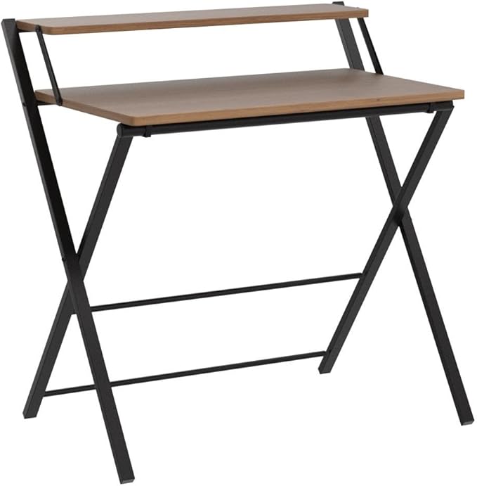 GreenForest No Assembly Folding Desk, 2-Tier Compact Computer Desk with Shelf, Space Saving Foldable Table for Home Office, Dorm or Apartment, Portable Collapsible Sturdy Laptop Desk, Espresso