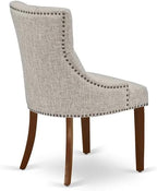 East West Furniture FRP3T05 Friona Parson Dining Chairs - Button Tufted Nailhead Trim Doeskin Linen Fabric Upholstered Chairs, Set of 2, Mahogany