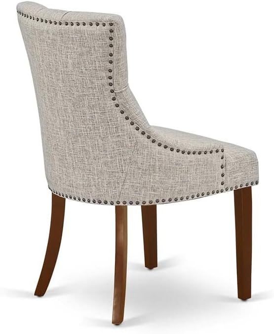 East West Furniture FRP3T05 Friona Parson Dining Chairs - Button Tufted Nailhead Trim Doeskin Linen Fabric Upholstered Chairs, Set of 2, Mahogany