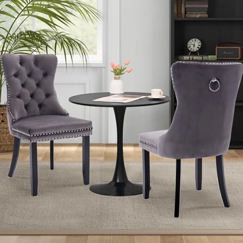 31.5" Small Round Kitchen Table Set for 2 with Velvet Upholstered Chairs