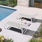 PURPLE LEAF Oversized Chaise Lounge Chair Set of 2 with Wheels, Linen | White finish reflects sun heat, Light & tough aluminum frame, Fast-dry fabric less moisture buildup, 5-height adjust, Tight