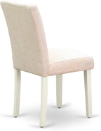 East West Furniture AMAB3-LWH-02 3 Piece Dining Room Furniture Set Contains a Round Dining Table with Pedestal and 2 Light Beige Linen Fabric Upholstered Chairs, 36x36 Inch, Linen White