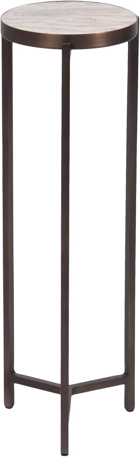 Kate and Laurel Aguilar Modern Round Drink Table, 9 x 9 x 23, Brown Marble an...