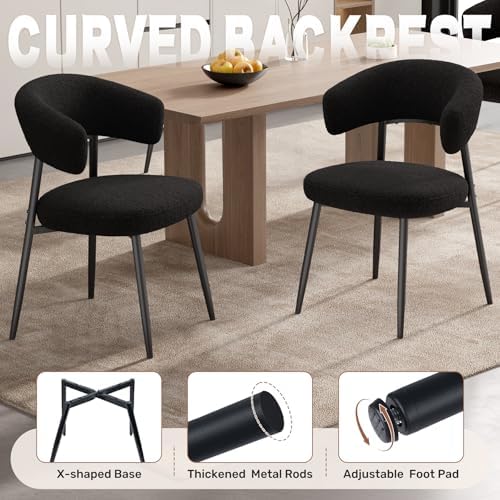 Dining Chairs Set of 4, Mid Century Modern Kitchen Chairs, Boucle Upholstered...