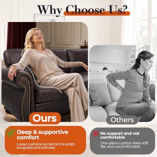 Couchus 88" W Living Room Furniture Sets, 3-Seater&Loveseat, Brown |...