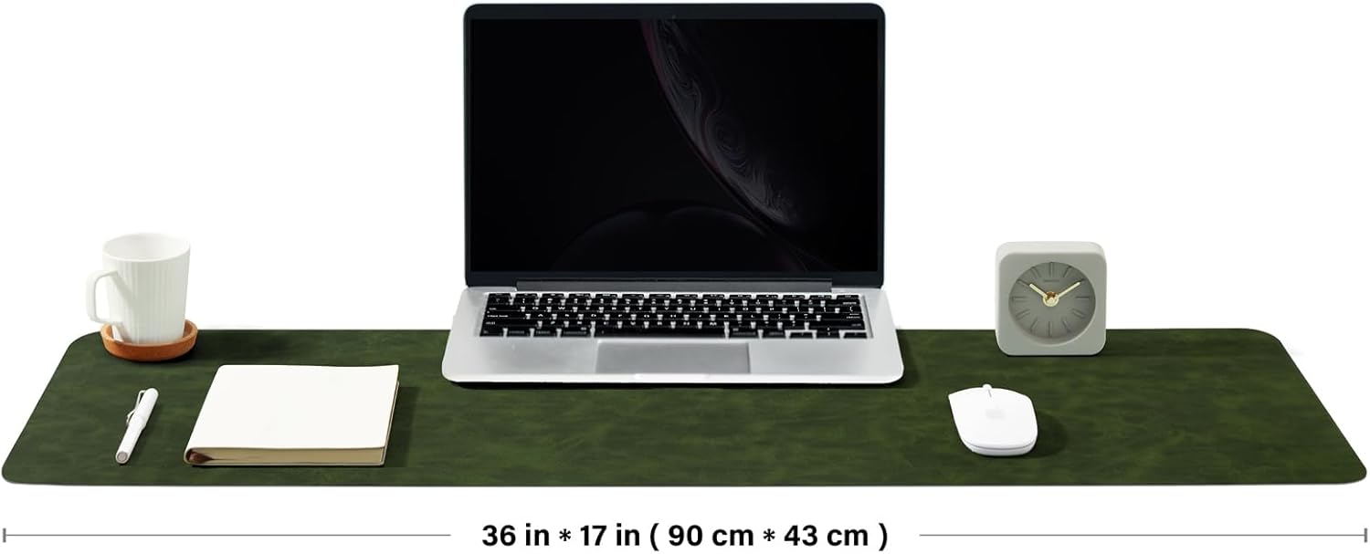 Distressed Leather Desk Mat - Non-Slip PU Desk Pad for Office and Home - Desk Organization and Accessories - Ideal for Large Mouse Pad and Desk Mats on Top of Desks(Forest Green,36"x 17")